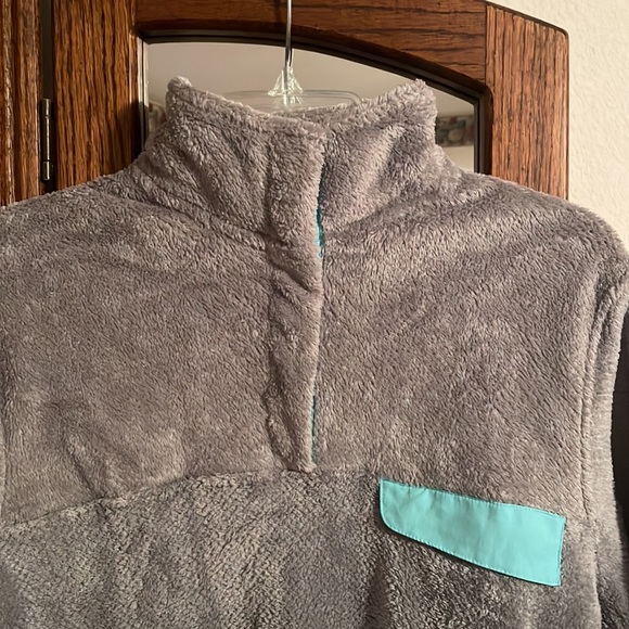 Jachs Cabin Gray with Aqua trim Fleece Pullover Jacket - Picture 4 of 9